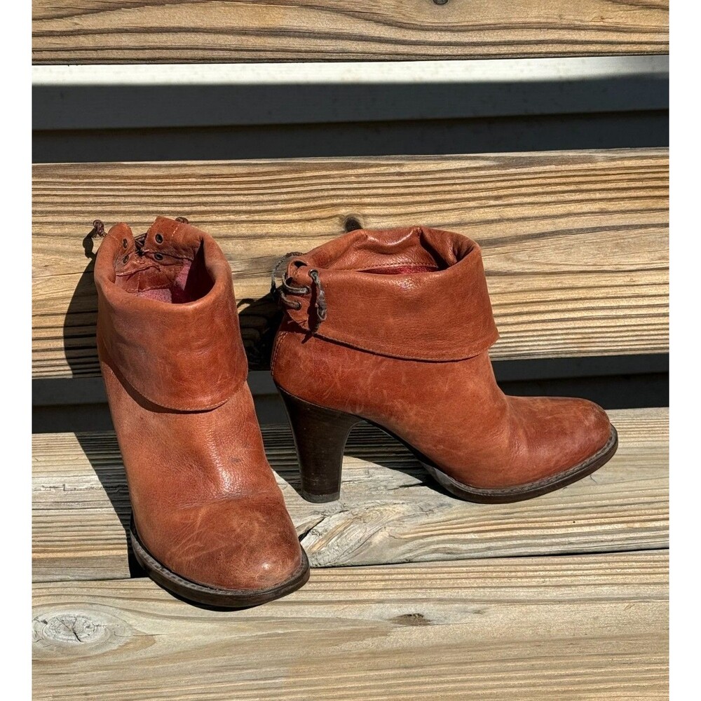 Vtg BRONX  Ankle Boots Leather Lace Up Brown Folded Cuff Womens Sz EU 36 US 6